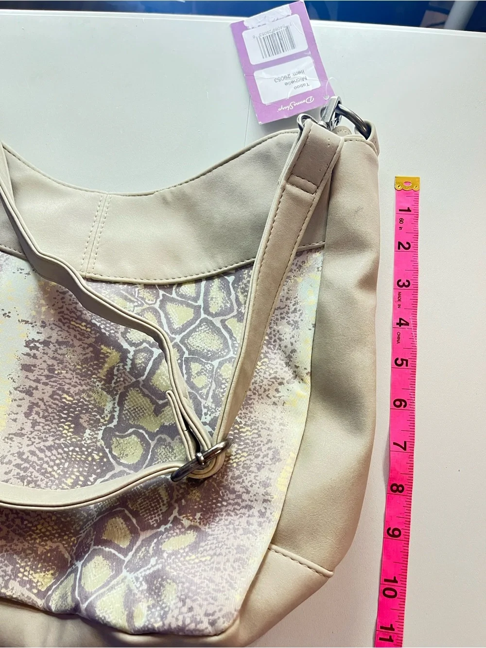 Cream Snake-Print Shoulder Bag with Pastel Accents
